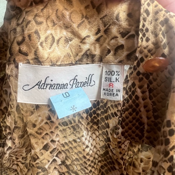 ADRIANNA PAPELL Snake Print Side Button down Closure, High Neck 100% Silk Blouse - Picture 7 of 12